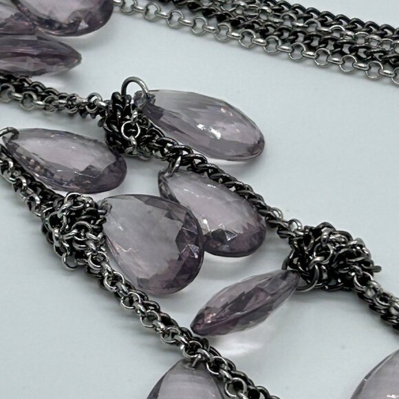 Loft Double Strand Necklace Purple Faceted Teardrop Silver-Tone Chain Vintage - Picture 9 of 15